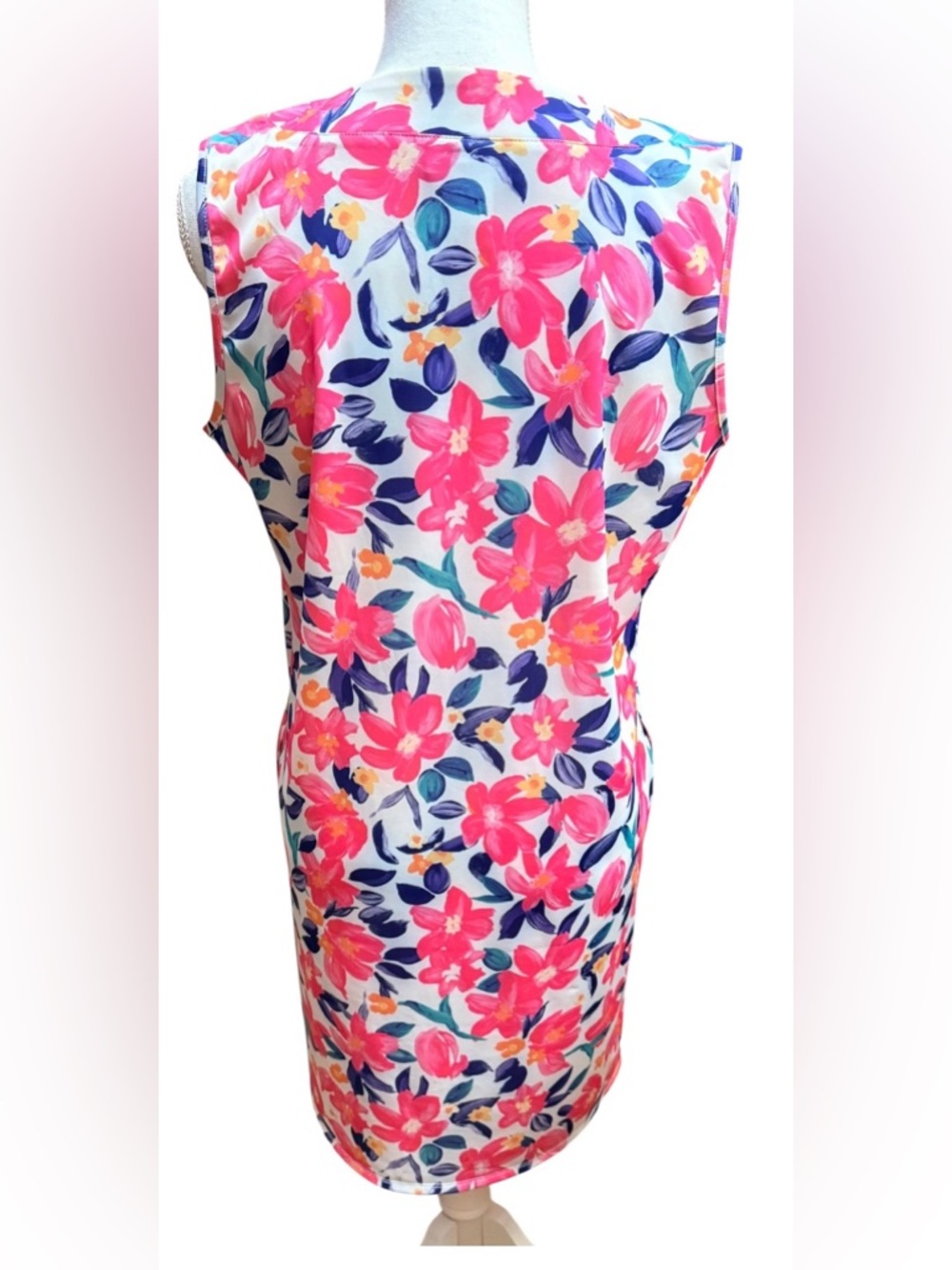 Stella Parker Floral Sleeveless Shift Dress Size M Pink Blue Spring Summer - Picture 3 of 10